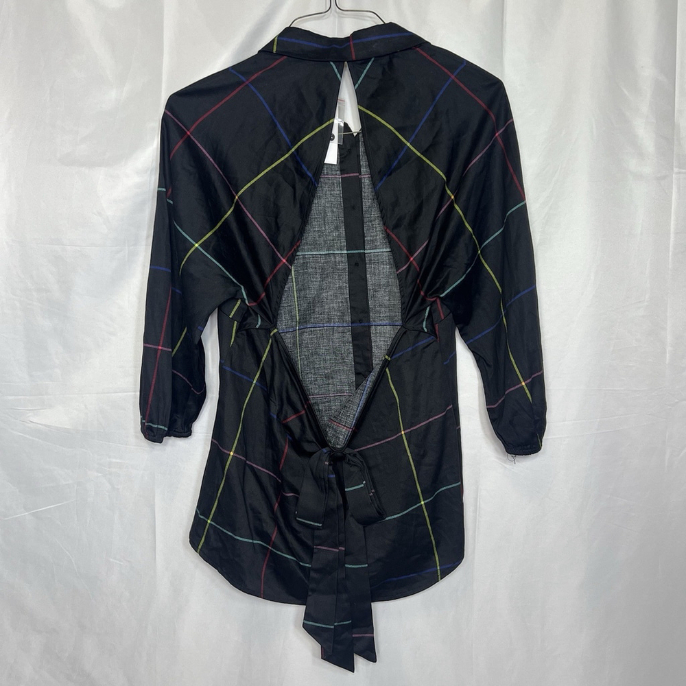 New York and Company Women’s Button Up Shirt XL Black 3/4 Sleeve Open Back - Picture 4 of 11